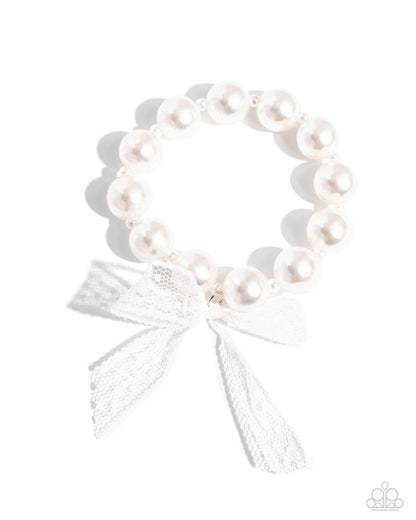 Girly Glam - White Stretchy Bracelet - Paparazzi Accessories
