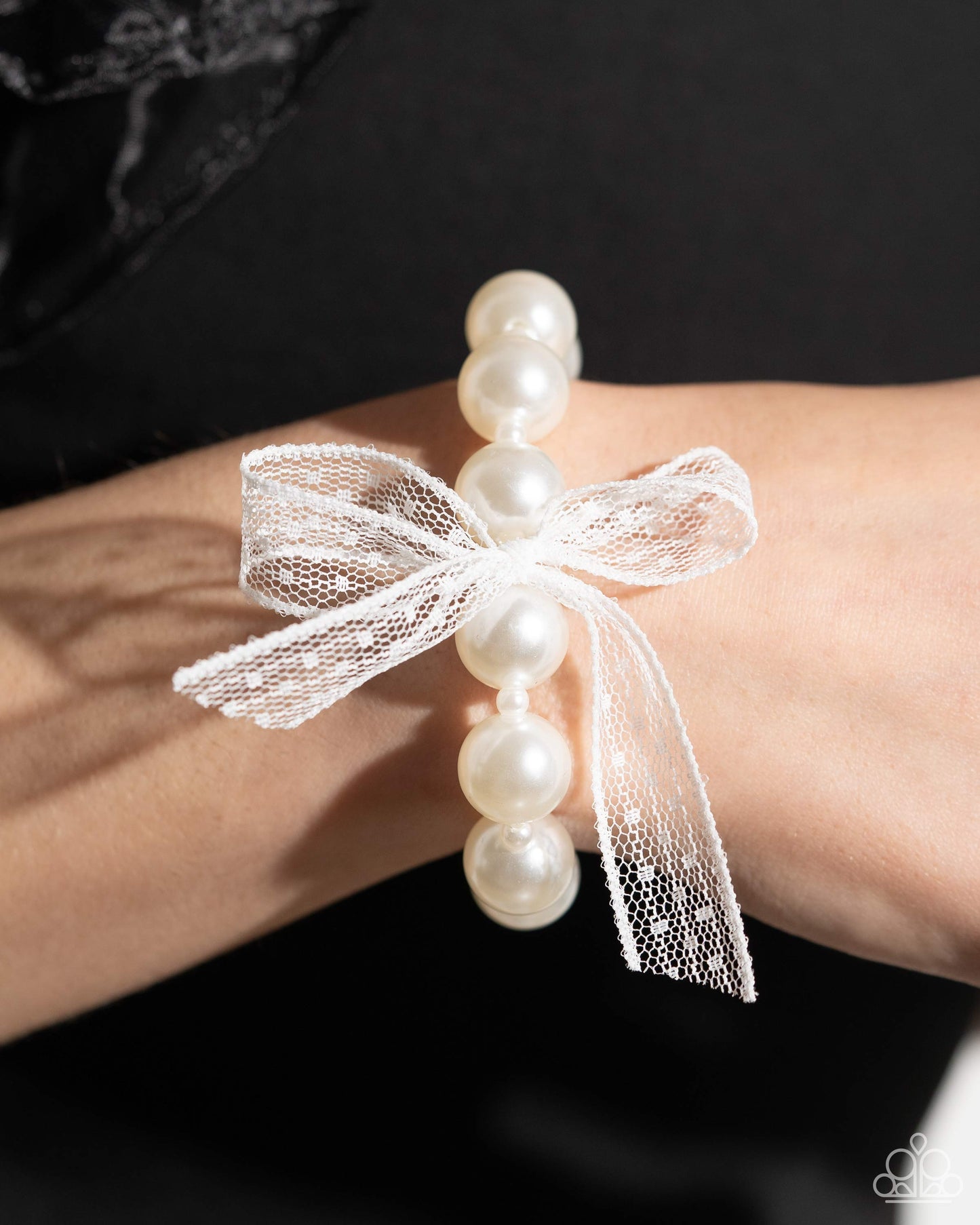Girly Glam - White Stretchy Bracelet - Paparazzi Accessories