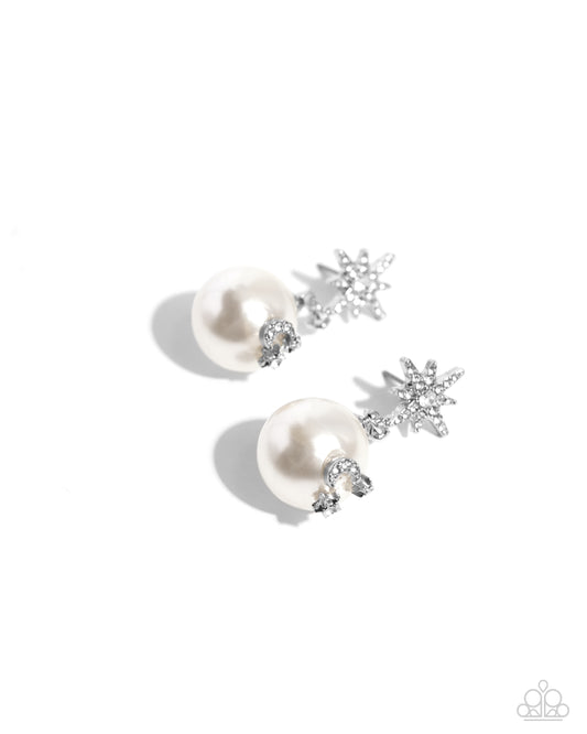 Cosmic Character - White Pearl Post Earrings - Paparazzi Accessories