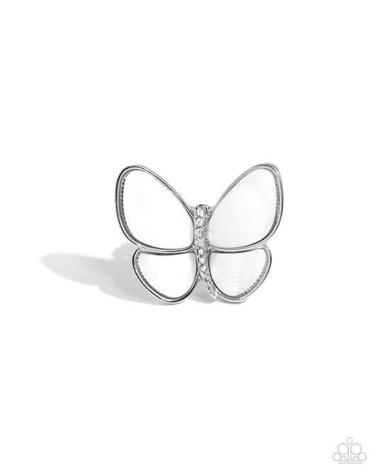 Aerial Admiration - White Shell Butterfly Ring - Paparazzi Accessories