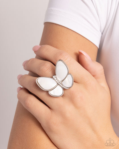 Aerial Admiration - White Shell Butterfly Ring - Paparazzi Accessories