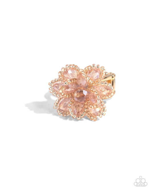 Beaded Boutonniere - Gold Champagne Beads Flower Ring - Paparazzi Accessories