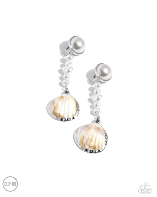 Oceanic Occasion - White Shell Clip-on Earrings - Paparazzi Accessories