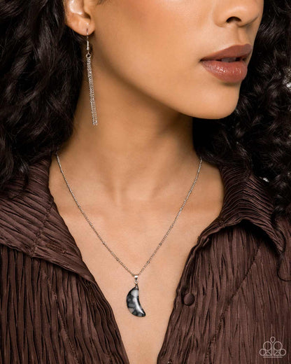 Lunar Lesson - Black Stone Crescent Moon Necklace - Paparazzi Accessories