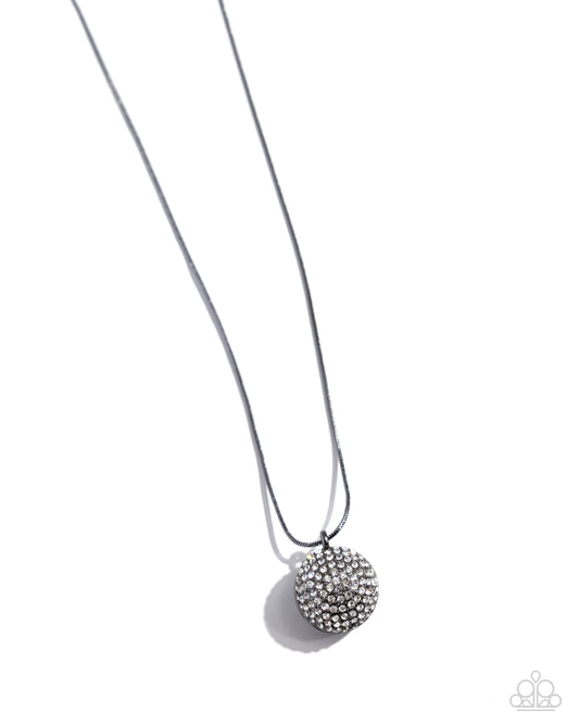 Bedazzled Bravado - Black - Gunmetal & White Rhinestone Sphere Necklace - Paparazzi Accessories