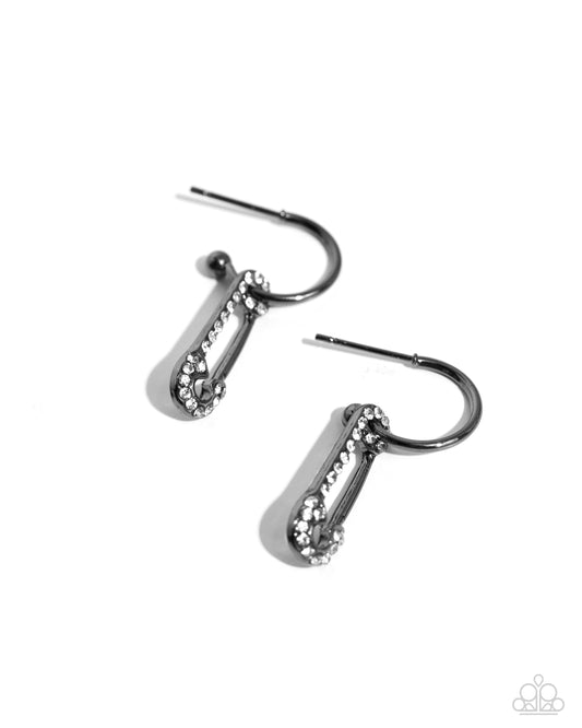 Safety Pin Sentiment - Black Drop Hoop Earrings - Paparazzi Accessories