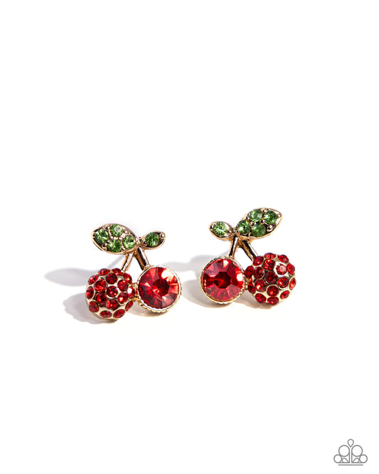Cherry Candidate - Gold Post Earrings - Paparazzi Accessories