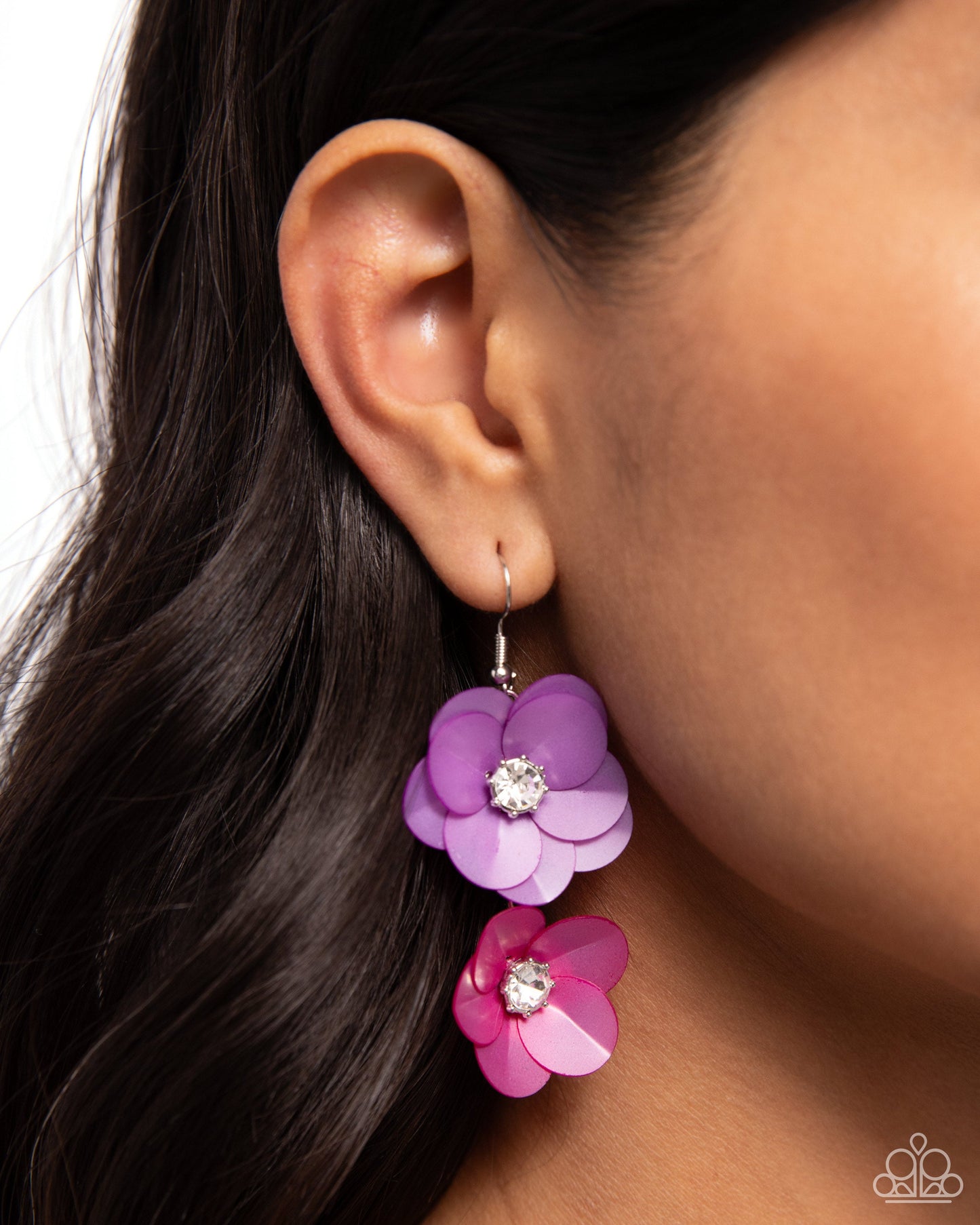 Fairy Tale Florals - Purple Sequin Flower Silver Fishhook Earrings - Paparazzi Accessories