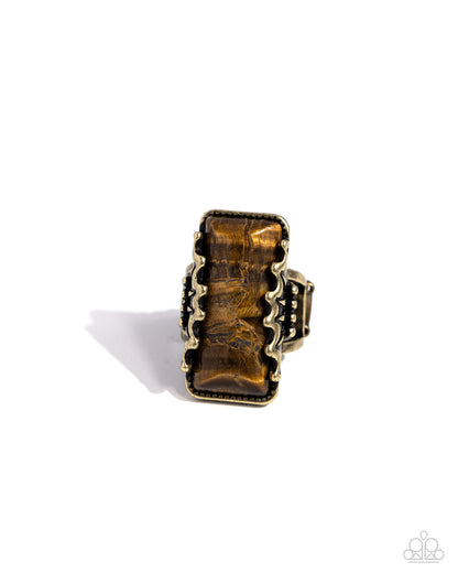 Scalloped Stone - Brass & Tiger's Eye Stone Ring - Paparazzi Accessories