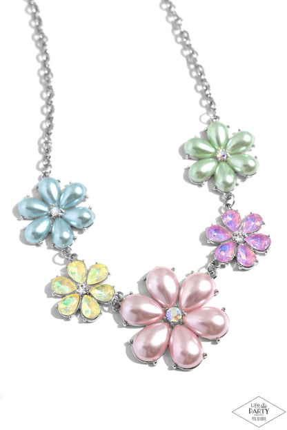 Fiercely Flowering - Multi UV Shimmer & Pearl Necklace - Pink Diamond Exclusive - Paparazzi Accessories