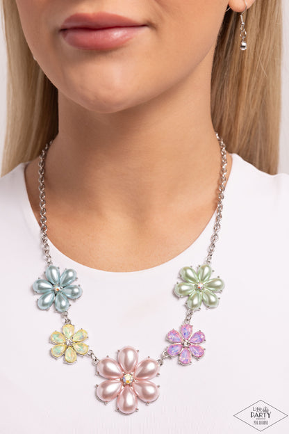 Fiercely Flowering - Multi UV Shimmer & Pearl Necklace - Pink Diamond Exclusive - Paparazzi Accessories