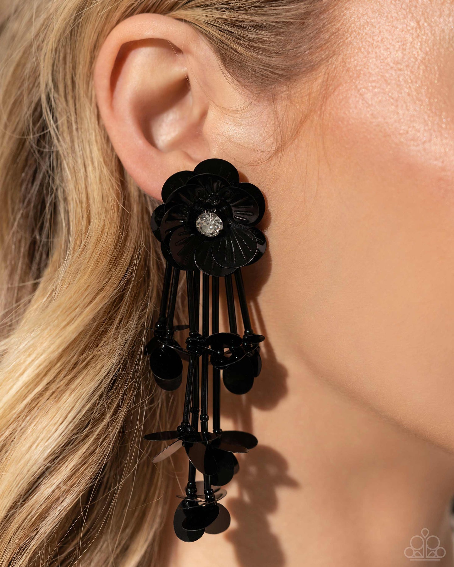 Floral Future - Black Post Earrings - Life of the Party Exclusive - Paparazzi Accessories