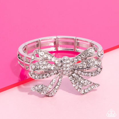 Its All A-BOW-t Me - White Stretchy Bracelet - Life of the Party Exclusive - Paparazzi Accessories