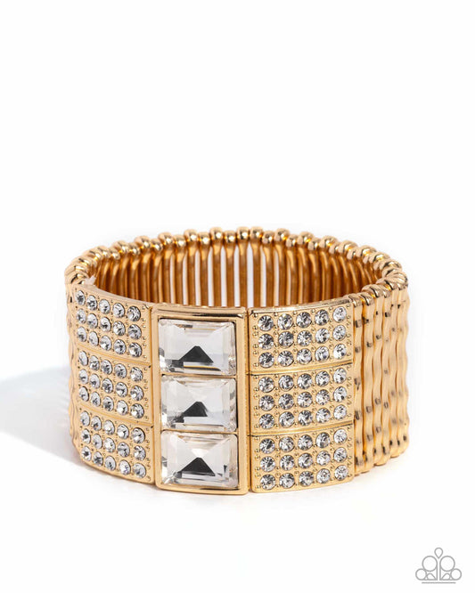 Dramatic Diva - Gold Stretchy Bracelet - Life of the Party Exclusive - Paparazzi Accessories