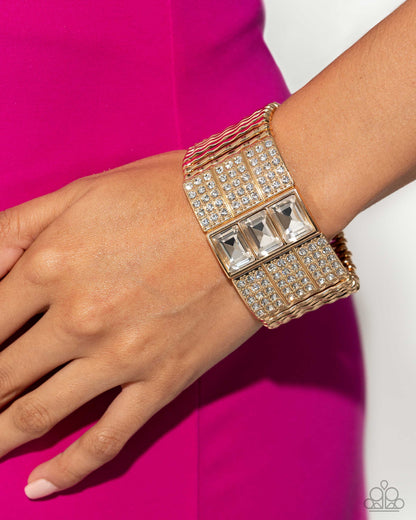 Dramatic Diva - Gold Stretchy Bracelet - Life of the Party Exclusive - Paparazzi Accessories