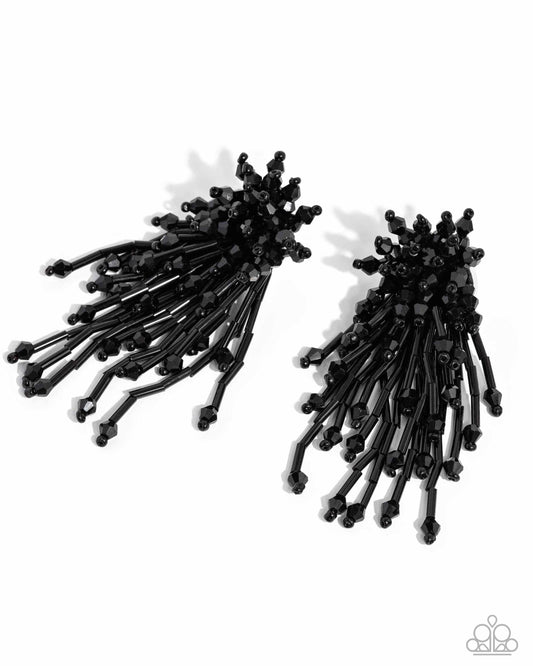 Congratulatory Charm - Black Beaded Post Earrings - Life of the Party Exclusive - Paparazzi Accessories