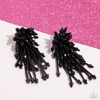 Congratulatory Charm - Black Beaded Post Earrings - Life of the Party Exclusive - Paparazzi Accessories