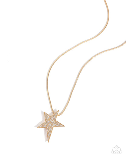 Patriotic Performer - Gold Star Necklace - Paparazzi Accessories