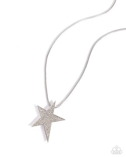 Patriotic Performer - White Rhinestone Star Pendant Necklace - Paparazzi Accessories