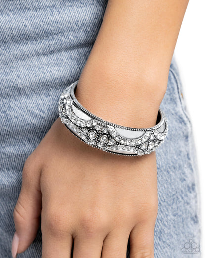 Draped in Decadence - White Hinge Bracelet - Paparazzi Accessories