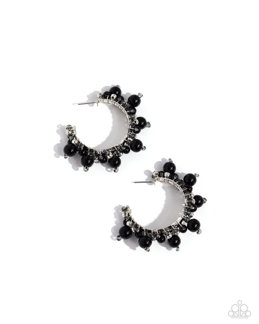 Elite Expense - Black Beaded Hoop Earrings - Paparazzi Accessories