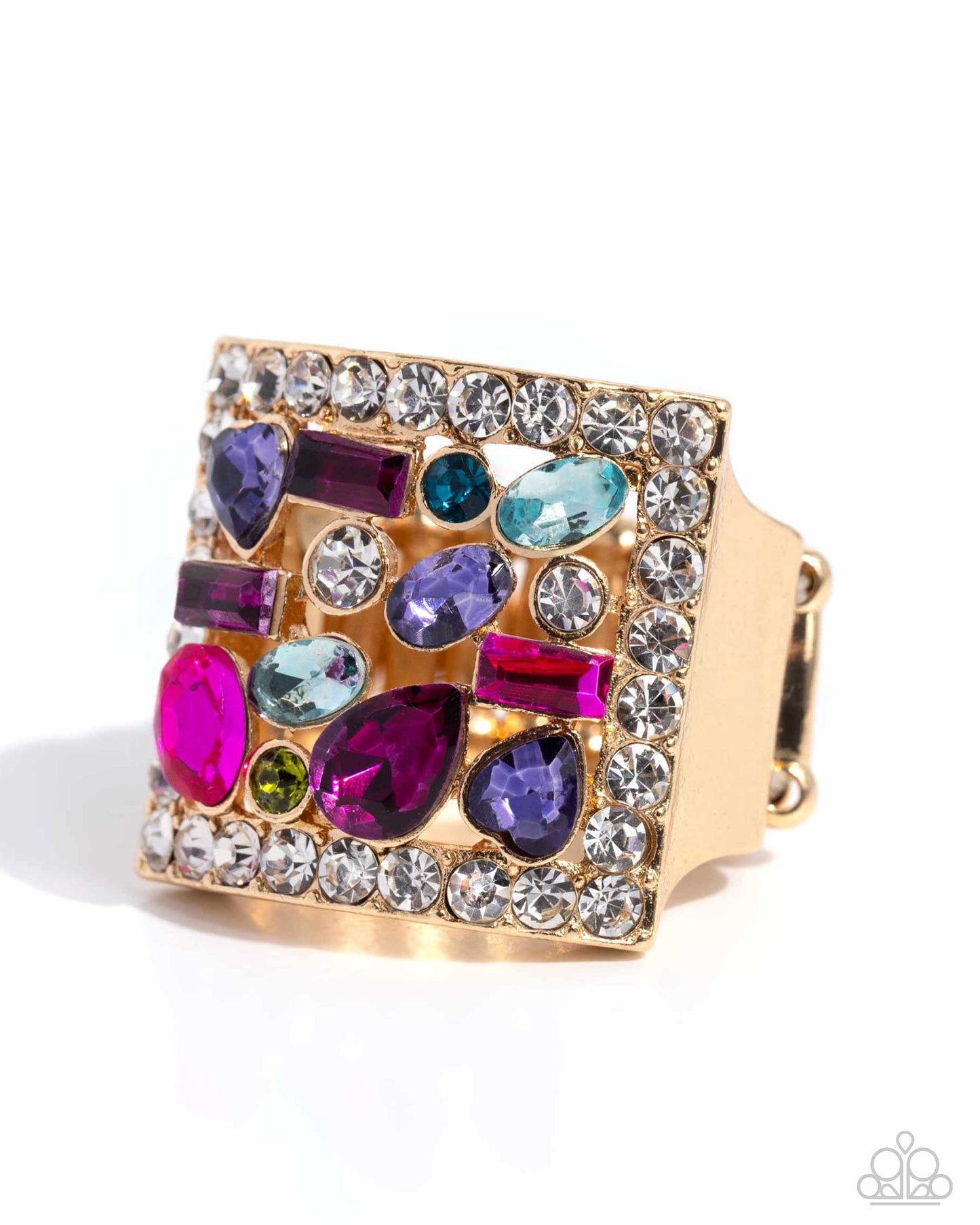 Framed Finesse - Multi Rhinestone Gold Ring - Life of the Party Exclusive - Paparazzi Accessories