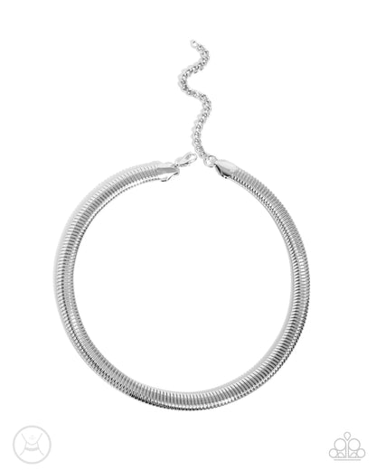 Choker Of The Century - Silver Herringbone Chain Choker Necklace - Paparazzi Accessories