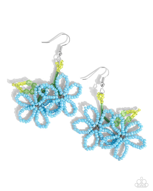 Beaded Blooms - Blue Seed Bead Flower Fishhook Earrings - Paparazzi Accessories