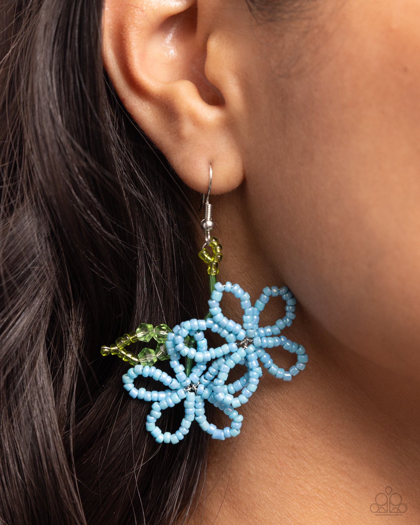 Beaded Blooms - Blue Seed Bead Flower Fishhook Earrings - Paparazzi Accessories