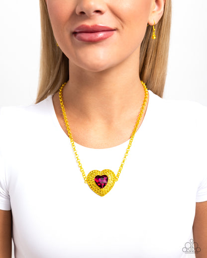 Locket Leisure - Yellow Dipped Metal Heart Necklace - Paparazzi Accessories