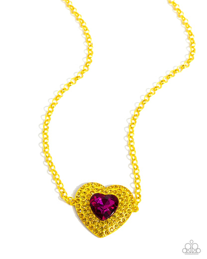Locket Leisure - Yellow Dipped Metal Heart Necklace - Paparazzi Accessories