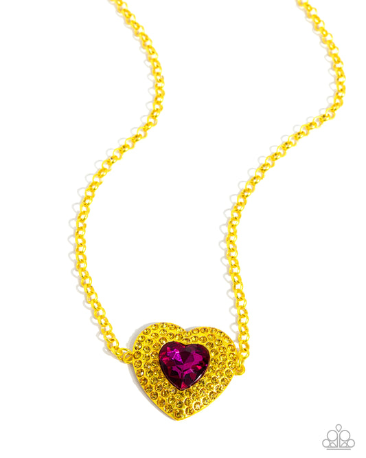 Locket Leisure - Yellow Dipped Metal Heart Necklace - Paparazzi Accessories