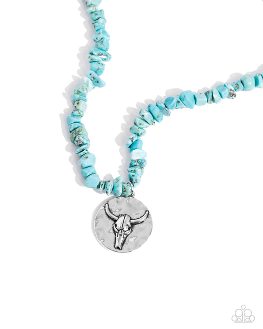 Longhorn Leader - Blue Crackle Stone Necklace - Paparazzi Accessories