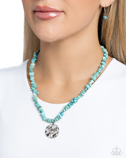 Longhorn Leader - Blue Crackle Stone Necklace - Paparazzi Accessories