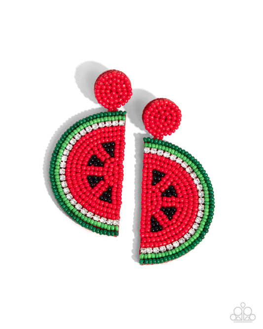 Watermelon Welcome - Red Seed Bead Post Earrings - Paparazzi Accessories