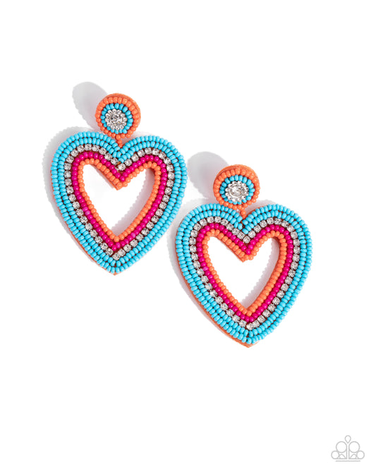 Headfirst Heart - Orange Seed Bead Earrings - Paparazzi Accessories