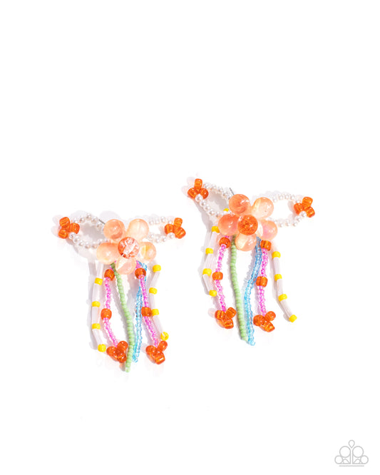 Japanese Blossoms - Orange Seed Bead Post Earrings - Paparazzi Accessories