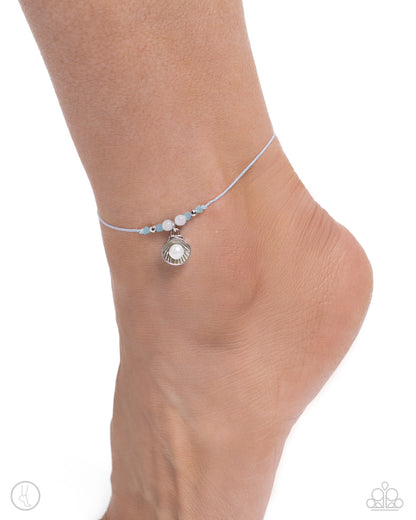 Oyster Overture - Blue Sliding Knot Anklet - Paparazzi Accessories