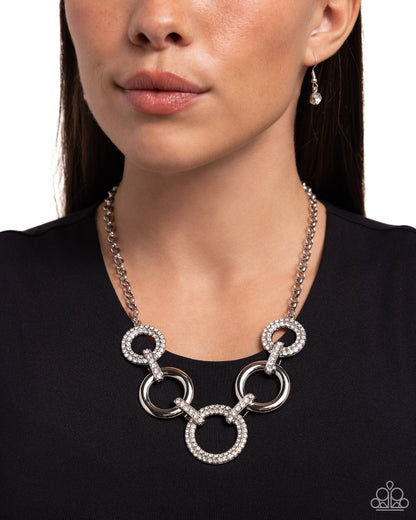 Cosmopolitan Confidence - White Rhinestone Rings Necklace - Paparazzi Accessories