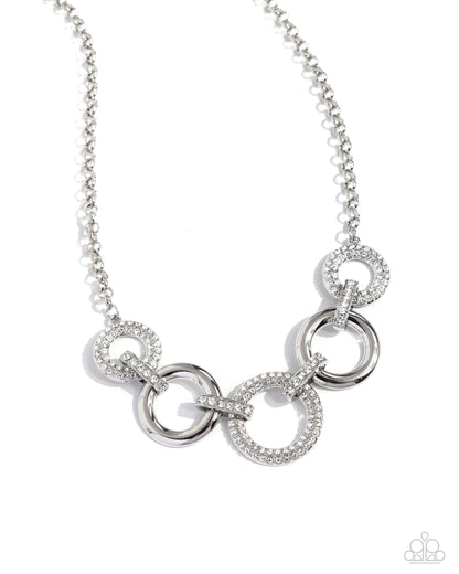 Cosmopolitan Confidence - White Rhinestone Rings Necklace - Paparazzi Accessories