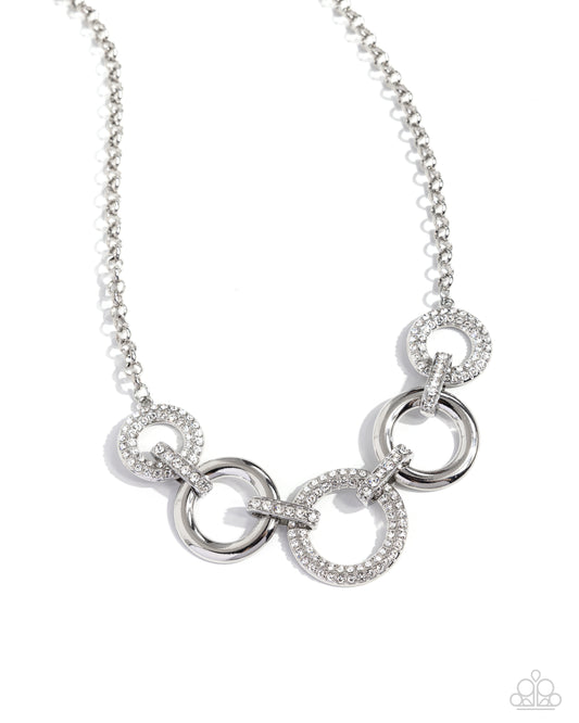Cosmopolitan Confidence - White Rhinestone Rings Necklace - Paparazzi Accessories