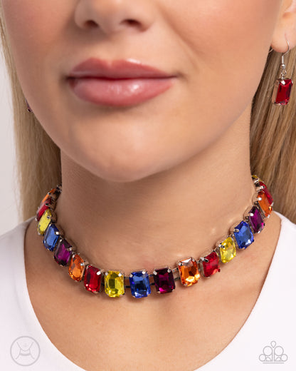 Ecstatic Emeralds - Multi Rainbow Rhinestone Choker Necklace - Paparazzi Accessories