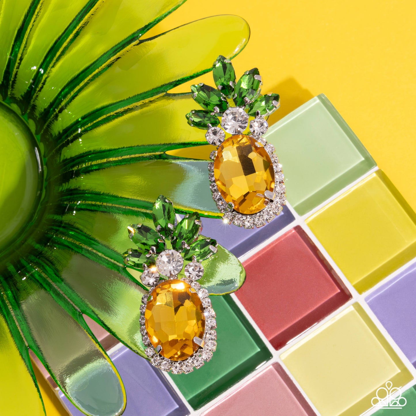 Prismatic Pineapple - Yellow Rhinestone Post Earrings - Paparazzi Accessories