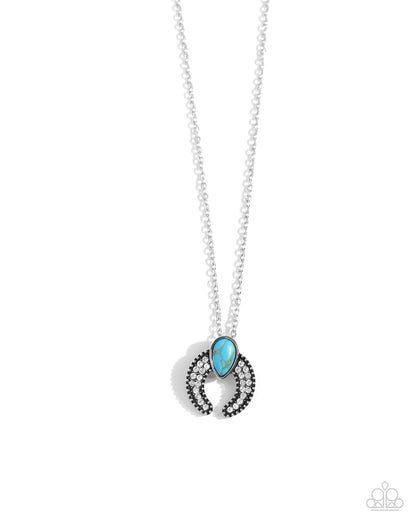 Horseshoe Haute - Blue Crackle Stone Pendant Necklace - Paparazzi Accessories