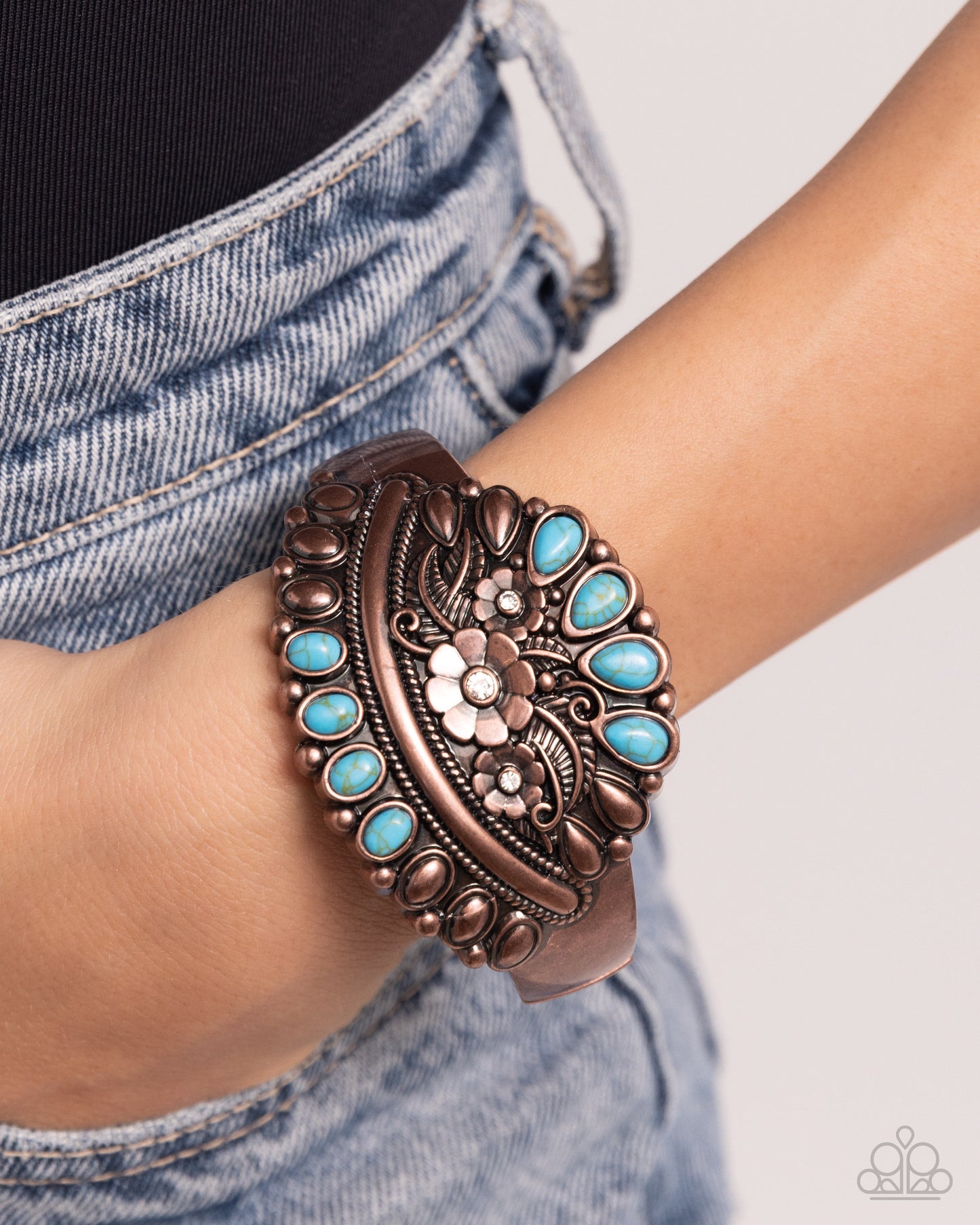 Artisan Age - Copper & Turquoise Crackle Stone Hinge Bracelet - Paparazzi Accessories
