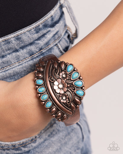 Artisan Age - Copper & Turquoise Crackle Stone Hinge Bracelet - Paparazzi Accessories