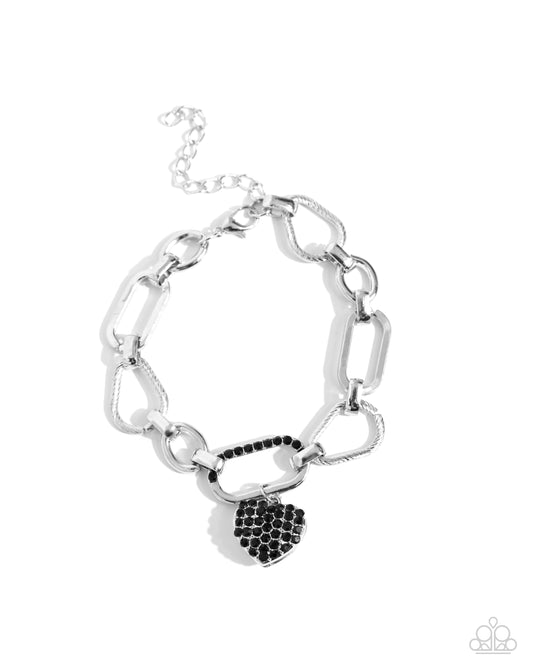 HEART Director - Black Rhinestone Clasp Bracelet - Paparazzi Accessories