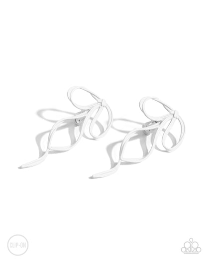 Vow To BOW - White Clip-on Earrings - Paparazzi Accessories