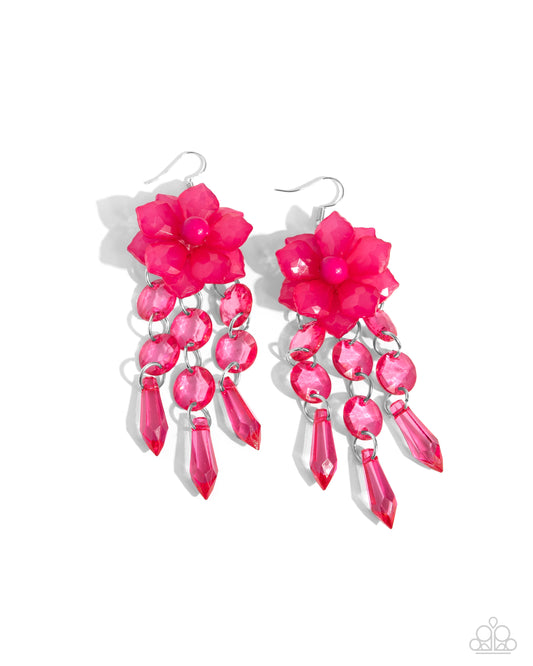 Hawaiian Hallmark - Pink Beaded Flower Fishhook Earrings - Paparazzi Accessories