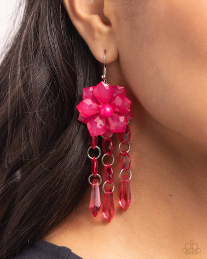 Hawaiian Hallmark - Pink Beaded Flower Fishhook Earrings - Paparazzi Accessories